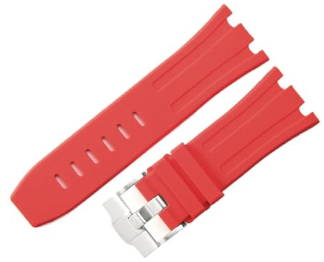 ROUREOX 27mm 28mm 30mm Bracelet Premium Caoutchouc Silicone Durable Étanche Bande Minimaliste Décontracté & Formel pour AP Royal Oak 15703/15710-Rouge 27MM