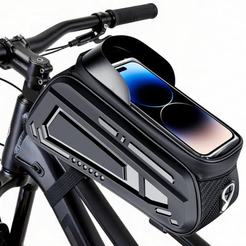 HRX Package Bike Frame Bag, Bike Accessories, Bike Bag Linkage Zipper Bike Phone Holder Waterproof, Large Capacity 2L Mountain Bycycle Bag, Touch Screen Phone Holder, Outdoor Sports Riding