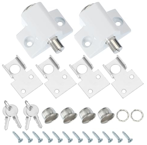 QUARKZMAN Cerraduras Deslizantes Para Ventanas De Empuje Con Llaves, Cerraduras Con Llave Para Puertas Corredizas En Ventanas Verticales Y Horizontales, Color Blanco 2 Unidades