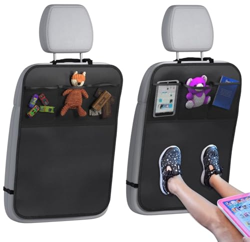 JYSNOW 2 Pièces Protections Dossier de Siège Voiture, Protections de Sièges Arrière Enfant Impermérable Antavec Poches en Filet, Tapis Kick de Sièges Arrière Voiture Facile d'entretien (Style 2)