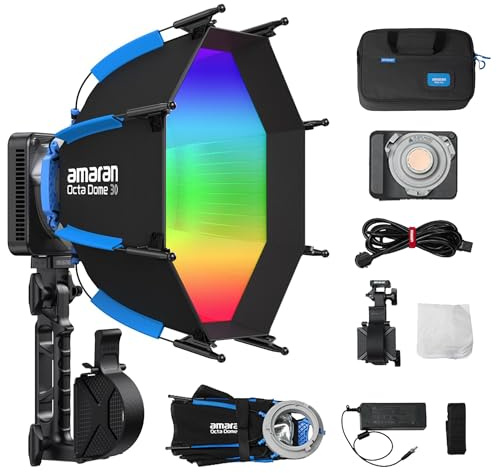 Amaran Ray 60c Lumière Vidéo LED COB Full Couleur 60W Monture Bowens | CCT 1800K-20000K ACE E-Lock Compatible Contrôle APP et NFC avec Softbox CRI 95 TLCI 95