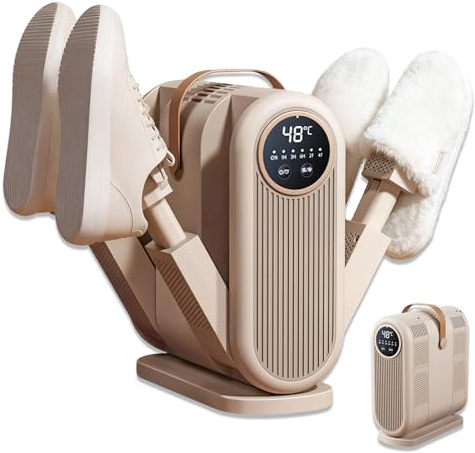 Electric Boot Dryer with UV Light Sterilization, Rapid Drying for Shoes, Gloves, Hats, Ski Boots, 4 Foldable Stands, 1/3/6-Hour Timer, 48°C Constant Temperature