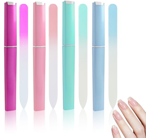Glass Nail Files, Double Sided Design, Crystal Nail File, Professional Manicure Tool, Portable Nail File for Natural Nails, Graduated Colors, Stocking Fillers for Her, 4PCS, Durable Glass Material