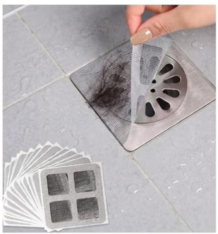 50 Piezas Rejillas Desechable para Desagüe de Ducha y Lavabo, Atrapador de Cabello con Malla, 3.9 Pulgadas, 10cms X 10 cms, Adhesivo Mejorado, Compatible con Baño, Bañera y Cocina.