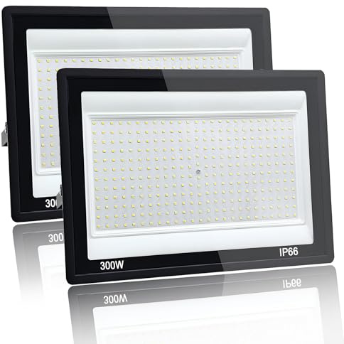 Yuaiosn 2 Piezas 300W Focos LED Exterior, 30000LM Proyector LED Exterior, Resistente al Agua IP66 Foco Proyector LED, 6500K Blanco Frío Floodlight para Patio, Terraza, Garaje, Jardín