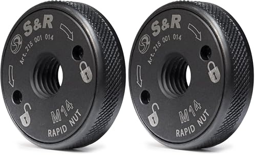 S&R Ecrou de Serrage Rapide M14 Meuleuse. Filettage Complet pour serrage rapide et sans Clés. Pour meuleuse 115 e 125 mm de toutes marques (Lot de 2)