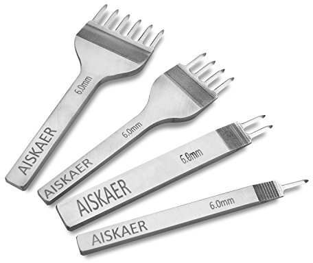 Aiskaer Leather Stitching Punch Set, Diamond Chisel Tools, 6mm White Steel 1/2/4/6 Prong for Leather Craft DIY
