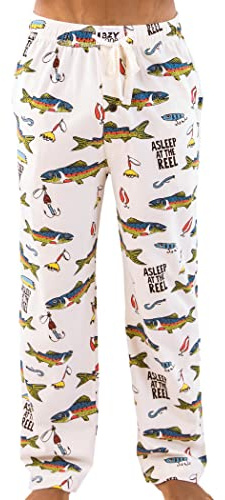 Lazy One Novelty Men's Pajama Pants – Funny Pajama Bottoms for Men, 100% Cotton PJ Pants with Pockets, Funny Pajamass (Asleep At The Reel, LARGE)