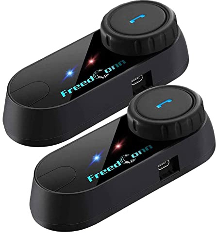 FreedConn T-COM VB Motorrad Bluetooth Headset, Helm Intercom Kommunikationssystem für Motorräder, GPS, FM Radio, Freisprechen, Reichweite 800M, 2-3 Riders Pairing Doppelpack