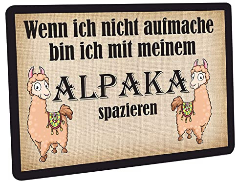 Crealuxe Fußmatte - Wenn ich Nicht aufmache Bin ich mit Meinem Alpaka spazieren - Türmatte mit Wunschtext, Name oder Motiv – rutschfest – 60x40 cm – Türvorleger für Innen & Außen