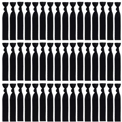 79STYLE Fabric Hair Ties - No Damage Black Ribbon Flat Hair Bands, Knotted Soft Ponytail Holders for Women, Yoga Hair Scrunchies (Black)