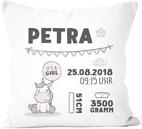 SpecialMe® personalisierbares Kissen zur Geburt mit Hase, Geburtskissen, Namenskissen Geschenk Geburt Baby Mädchen Junge Wunschname, Kissen-Bezug ohne Füllung Girl weiß Unisize