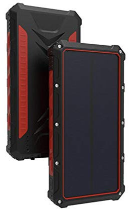 MYYING ELE Qi 20000mAh Énergie Solaire Batterie Externe Chargeur sans Fil Rapide Chargeur à Induction Portable Power Bank pour Téléphone Device, Black Red