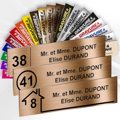 Plaque Boîte aux Lettres Avec Numéro Personnalisable De 1 À 3 Lignes | Or Antique Métallisé - Numéro Avec Nom Gravé - Adhésive PVC - 10 x 2,5 cm - Haute qualité - Fixation facile - Résistant UV