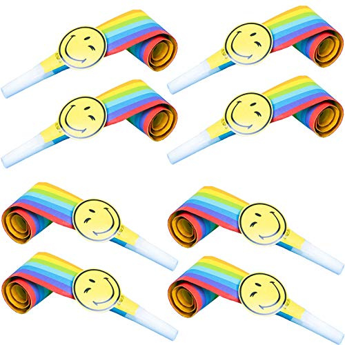 amscan 9906560 8 Luftrüssel Smiley World 2 als Gag für Kindergeburtstag und Party | Tröten Blowouts Emojis Comic Smily Kinder Geburtstag, Mehrfarbig, Unica
