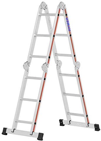 Hymer 414312 - Scala multiuso con piano di lavoro 4143 (4 x 3 pioli, 60 mm, scala in alluminio, scala pieghevole, 3,47 m)