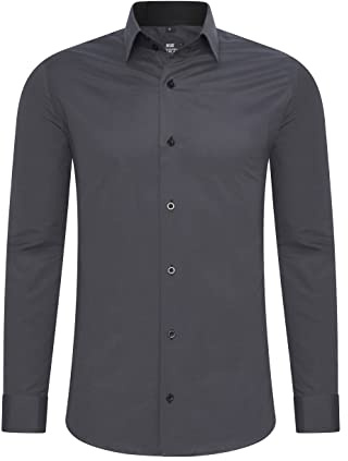 Rusty Neal Camicia da uomo Premium Slim Fit a maniche lunghe Stretch Grigio Collo Kent Camicia Business Camicia Tempo libero M, antracite., M