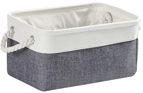 Mangata Caja de Almacenamiento Ropa, cestas de almacenaje Tela, Plegable Cajas organizadoras para Juguetes, armarios (Medio, Gris frío/Blanco)