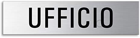Targhetta per porta UFFICIO 160x40 mm in acciaio inox fine opaco spazzolato autoadesivo No.10132
