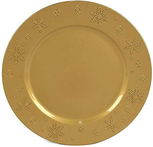 Aurora Store 6 Sottopiatti Bordo Fiocchi di Neve Oro Bordo Liscio Tondo 33 cm Natale cenone sotto Piatto Natalizio Capodanno Natale Cena Aperitivo