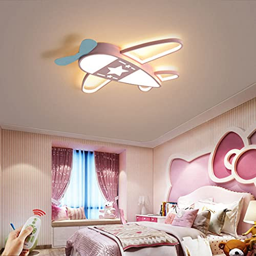 LED Deckenleuchte Für Kinder Kreativ Flugzeug Design Moderne Dimmbar Fernbedienung Deckenlampe Junge Schlafzimmer Deckenlicht Acryl Schirm Kinderzimmer Deko Leuchte Babylampe Dimmlüster,Rosa,76cm