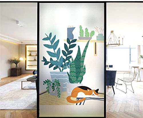 Fensterfolie Selbsthaftend Sichtschutz Glasfolie Wärmeisolierung Sonnenschutzfolie, Anti-UV Statische Fensterfolien für Zuhause und Büro Pflanzen und Katzen 45x300 cm