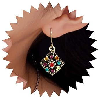 TseenYi Strass-fyrkantig dropp-örhänge boho färgglada kristall droppörhängen vintage färgglada strass-örhängen gammal guld kvadrat dinglande strand bröllop smycken för kvinnor och flickor