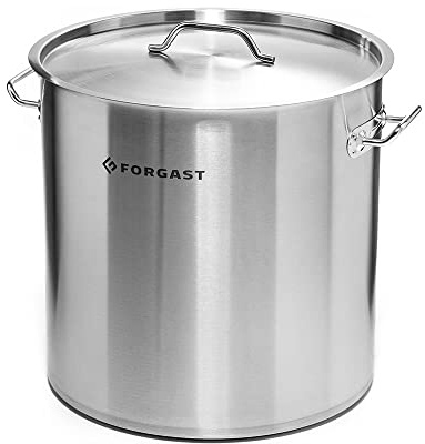 Forgast Pentola Professionale Acciaio Inox 6,3L Litri con Coperchio, Casseruola Alta Pentola Capiente Induzione Gas Fornello Elettrico, Fondo Spesso Multistrato, Pentole da Ristorante, Argento