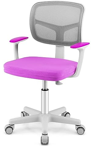 GOPLUS Skrivstol barn, höjdjusterbar barnsnurrstol, sitthöjd 40–54 cm, barnkontorsstol med ryggstöd, armstöd, ergonomisk ungdomsstol för 3–10 år (lila)