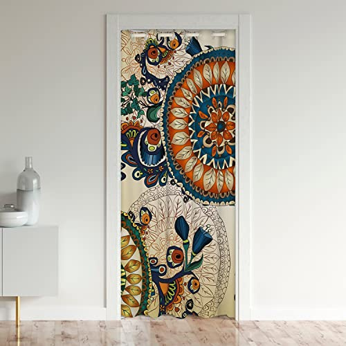 Loussiesd, tenda a porta in stile boho mandala per privacy, copertura per armadio in stile bohémien, divisorio per stanza in stile hippie, trattamento per finestra con medaglione floreale esotico