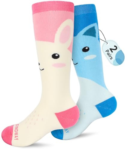 Findway Kids Ski Socks - High Performance Warm Soft Thermal Socks for Boys and Girls, 2 Pairs Pack OTC Anti-Slip Snow Socks for Ski, Snowboard, Snowshoe, Hiking
