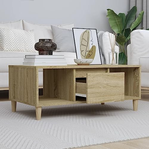 Hovothy Wohnzimmer Tisch Beistelltisch Sofa Couchtisch Sonoma-Eiche 90x50x36,5 cm Holzwerkstoff Coffee Table Wohnzimmer Möbel Couchtisch Holz für Wohnzimmer Schlafzimmer Modernes Design