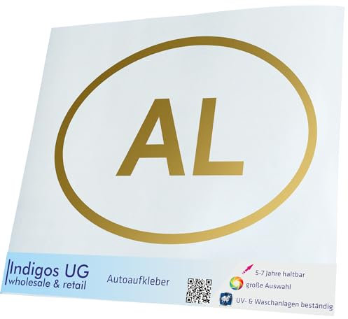 INDIGOS UG Auto Aufkleber Auto - 300x206 mm - Albanien AL - Gold - Selbstklebender Sticker für Auto, Fenster, Bus oder LKW - UV-beständig & wetterfest