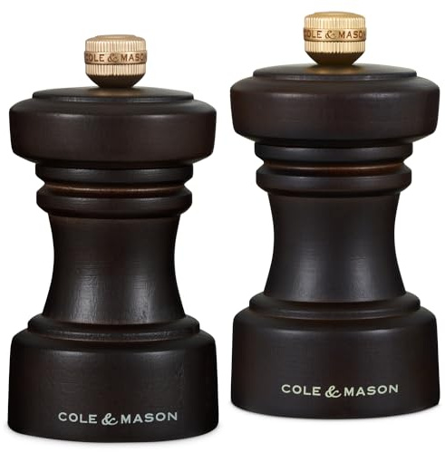 Cole & Mason Hoxton 2er Salz und Pfeffermühle Holz 10,4 cm, Keramikmahlwerk | Mini Pfeffer und Salzmühle Set, Precision+ Malwerk, verstellbarer Mahlgrad, Gewürzmühle klein, Lebenslange Mechanik-Garantie