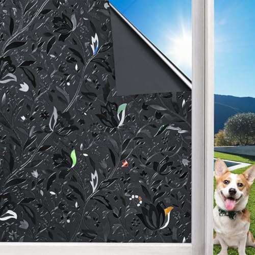 Niviy Película opaca para ventana, 100% bloqueo de luz, cubierta de ventana, oscurecimiento de la habitación, película negra extraíble, tinte negro para ventana para el hogar (23.6 x 118 pulgadas)