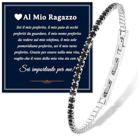 FANCIBAND Pulsera de tenis para hombre y mujer, 3 mm, pulsera de plata negra, para pareja, regalo para marido, esposa, novio, novia, Talla única, Acero inoxidable Circonio, Piedra de circonita