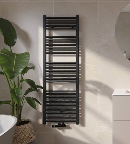 Saqu Badheizkörper Fonti in Matt Schwarz 50x151 cm - Handtuchheizkörper Badheizung Handtuchwärmer - Handtuchheizung 733W