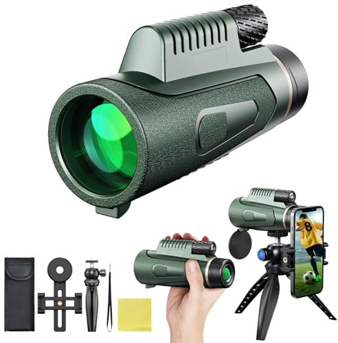 Olycism 12 X 50 Télescope Monoculaire Prisme BAK4 Multi-Couches Trépied Support pour Smartphone Etanche à l'eau Monoculaire Puissant pour Observer Les Oiseaux Randonnée pédestre Chasse Observer Match