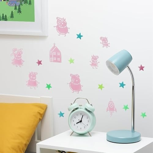 Peppa Wutz Wandaufkleber, leuchtet im Dunkeln, offiziell lizenzierte Schlafzimmerdekoration, enthält Selbstklebende 200 Sterne, 6 Charaktere, Rakete und Haus, Zubehör für Kleinkinderzimmer Paladone