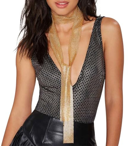 OhMill Sciarpa glitterata in metallo con paillettes sciarpe collane per donne paillettes cravatta sciarpa sciarpa oro sciarpa per donna sciarpa da collo sciarpa 160 cm, Oro, 63
