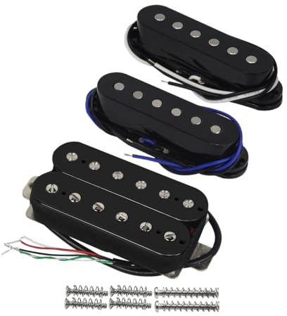 FLEOR Alnico 5 HSS Single-Coil+Humbucker-Tonabnehmerhals + Mitte + Steg-Tonabnehmer (14–15K) Set, Schwarz