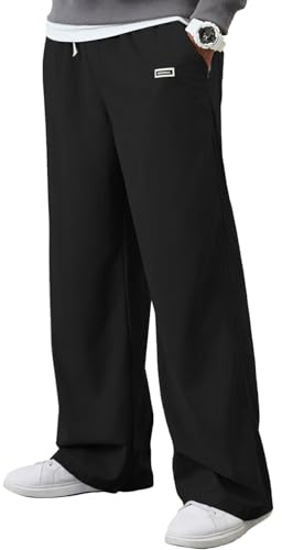 HAWILAND Pantalon en corduroy pour homme - Jambe large - Pantalon long - Style baggy - Pantalon de loisirs - Coupe droite - Style décontracté - Pantalon de sport - Pour hiver et automne, Noir , L