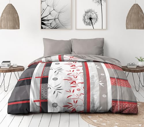 HOME LINGE PASSION – Parure de Couette 240x260 cm – Housse imprimée + taie – Douce, légère et Facile d'entretien – Motifs Shizuoka