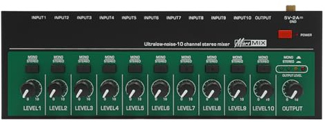 Mezclador profesional pequeño de 10 canales, mezclador de audio de 10 canales, mini controlador de sonido, entrada y salida USB, compatible con banco de energía, coche, ordenador portátil y batería