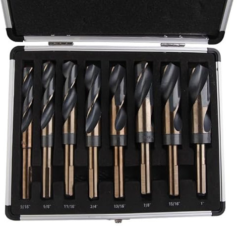 Set di Punte, Set di Punte Per Metallo HSS da 8 Pezzi da 1/2 Punta Elicoidale in Acciaio Rapido da 14-25,5 mm di Diametro con Contenitore in Alluminio Per Acciaio Inossidabile Acciaio Cromato Ferro