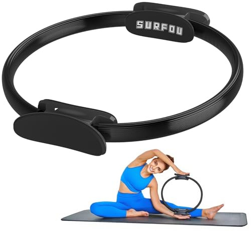 SURFOU Aro Pilates Diámetro 37 cm, Doble Empuñadura Ergonómica Antideslizante, Ideal para Yoga, Gimnasia y Fitness, Tonifica Piernas, Brazos, Espalda y Abdominales