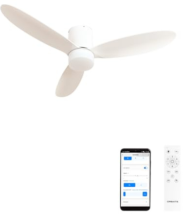 CREATE / WIND LITE/Ventilador de techo con luz blanco con Wifi y mando / 40W, Silencioso, Ø132 cm, 6 velocidades, programable, función verano-invierno, luz led 3 temperaturas