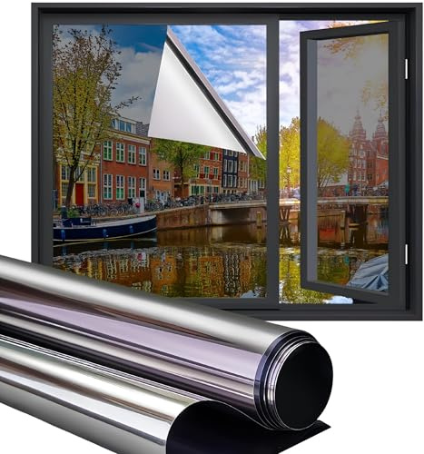 Homewell Fensterfolie 70x300cm – Statisch Sonnenschutz mit Spiegeleffekt – Silber 25% – Wärmeschutz, Sichtschutz & Isolierung
