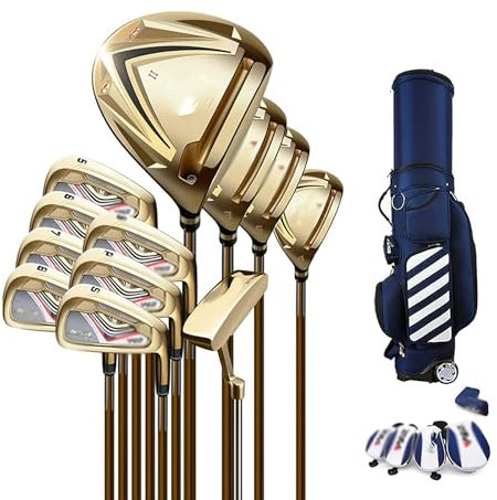 CFDZCP 12 Piece Men'S Complete Golf Clubs Full Set, Golf Club Set, Golf Standard Ball Bag & Golf Right Handed Clubs Beginner'S Full Set, Carbon Shaft，gold