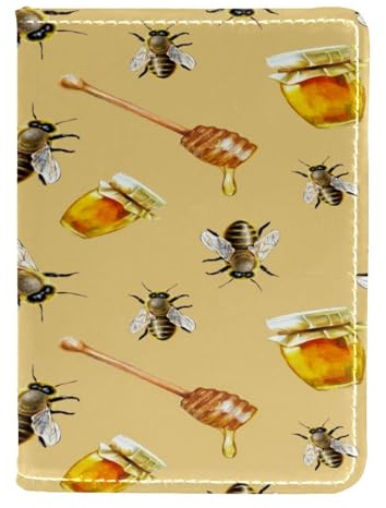 VAPOKF Porte-passeport en cuir avec abeilles et pots de miel, 11,5 x 16,5 cm, multicolore, 11.5x16.5cm/4.5x6.5 in, Vintage